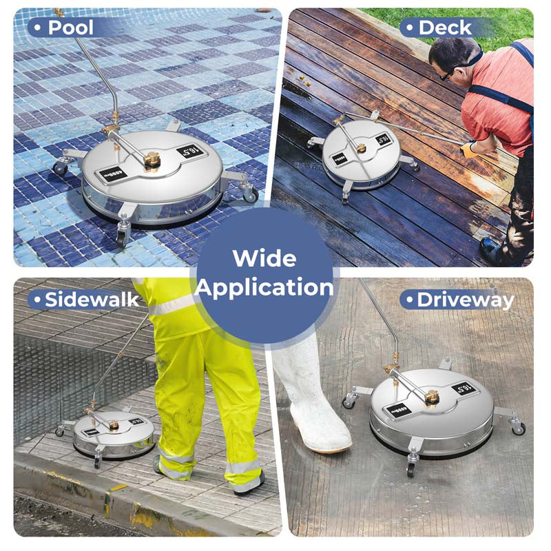 16.5" 2-in-1 Pressure Washer Surface Cleaner w/Casters, 4000 PSI Stainless Steel Undercarriage Pressure Washer Attachment