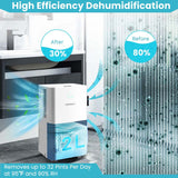 1750 Sq. Ft 32 Pints Portable Dehumidifier for Basements & Home with Auto Defrost & 24H Timer