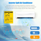 18000BTU Ductless Mini Split Air Conditioner 208-230V 19 SEER2 Wall-Mounted Inverter AC Unit with Heat Pump