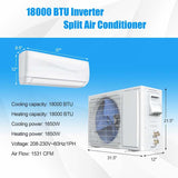 18000BTU Ductless Mini Split Air Conditioner 208-230V 19 SEER2 Wall-Mounted Inverter AC Unit with Heat Pump
