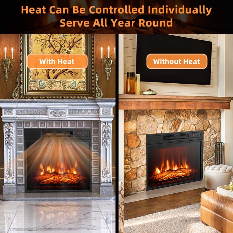 18" Electric Fireplace Insert, 1400W Freestanding & Wall-Mounted Fireplace Heater with Adjustable LED Flame