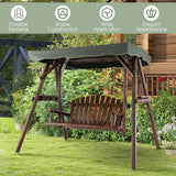 2-Person Wooden Porch Swing with Adjustable Canopy, A-Frame Outdoor Patio Swing Bench Chair
