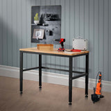 48" Adjustable Workbench Oak Wood Work Table 1760 LBS Heavy-Duty Workstation for Garage Workshop