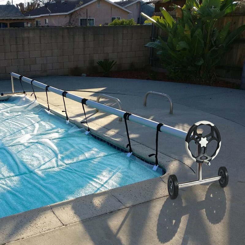 22 FT Solar Pool Cover Reel Set with Hand Crank & Wheels, Aluminum Solar Swimming Inground Cover Blanket Reel Roller