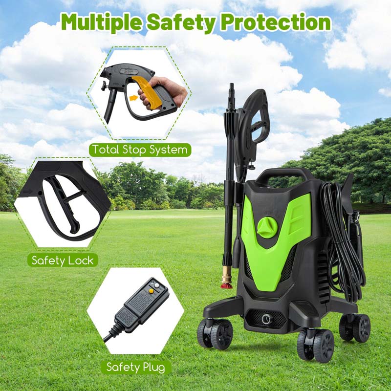 2400 PSI 1.7 GPM Portable Electric High-Pressure Power Washer w/4 Quick Nozzles & Universal Wheels, IPX5 Floor Car Wash Cleaning Machine