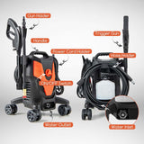 2400 PSI 1.7 GPM Portable Electric High-Pressure Power Washer w/4 Quick Nozzles & Universal Wheels, IPX5 Floor Car Wash Cleaning Machine