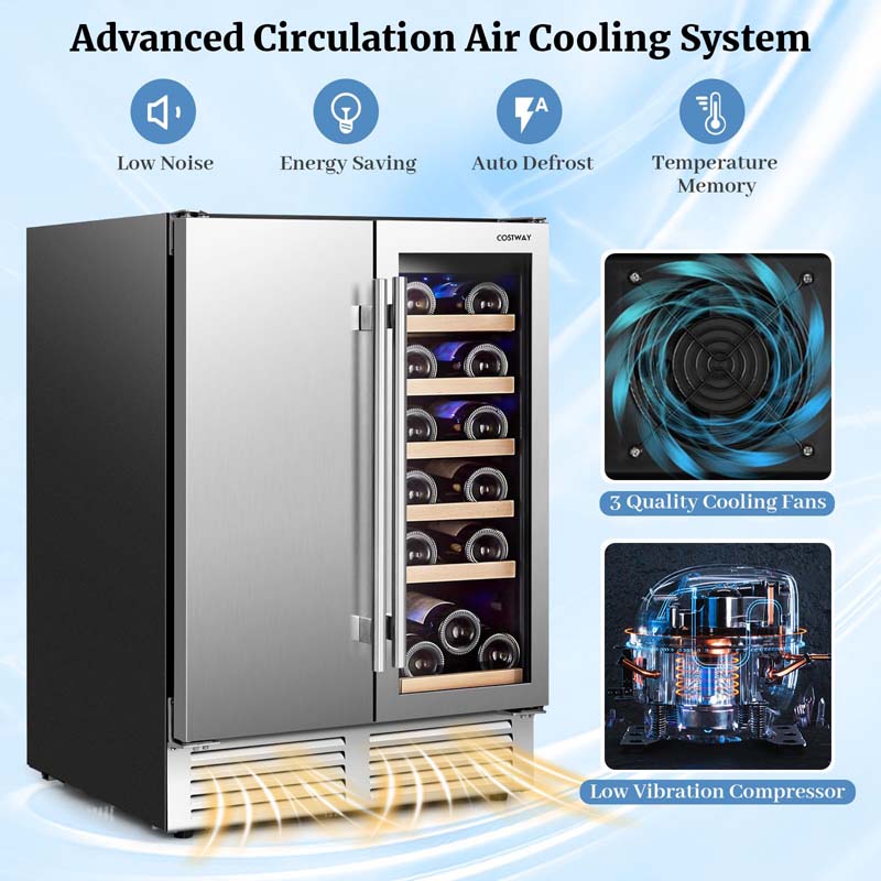 24" Dual Zone Under Counter Wine Beverage Refrigerator Cooler w/Lock, Built-in & Freestanding Wine Fridge Holds 19 Bottles & 57 Cans