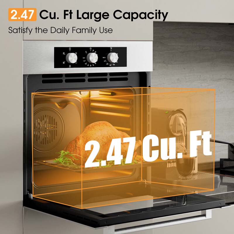 24" Single Wall Oven 2.47 Cu. Ft. 2300W Electric Built-in Oven with 5 Cooking Modes, Mechanical Knobs