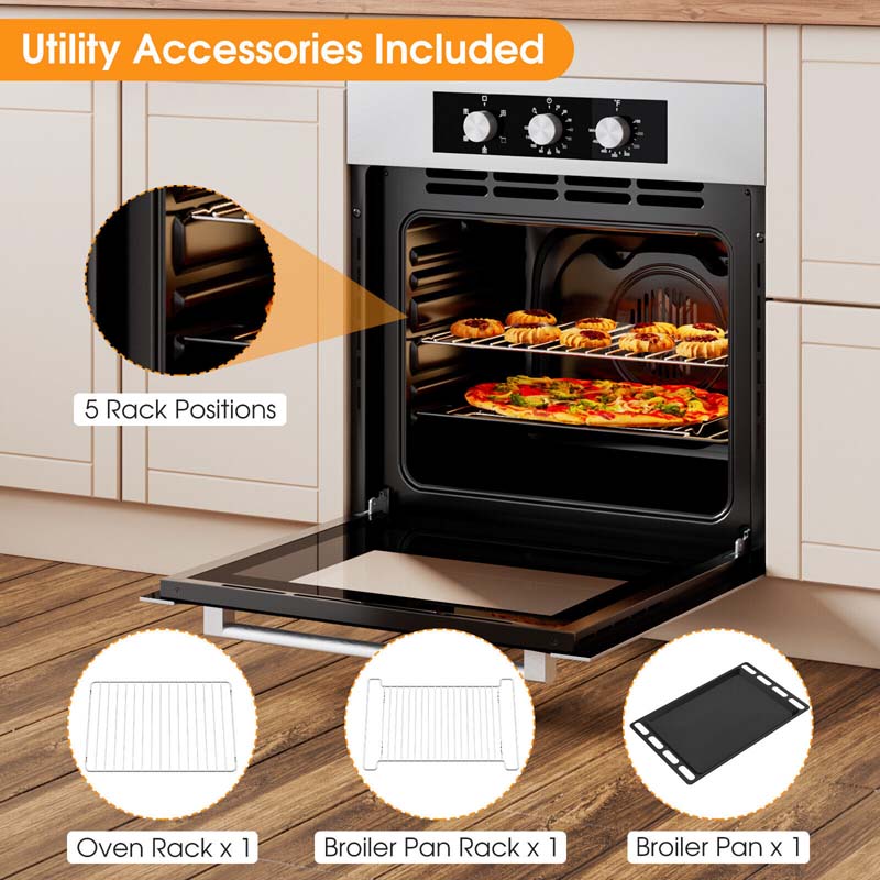 24" Single Wall Oven 2.47 Cu. Ft. 2300W Electric Built-in Oven with 5 Cooking Modes, Mechanical Knobs