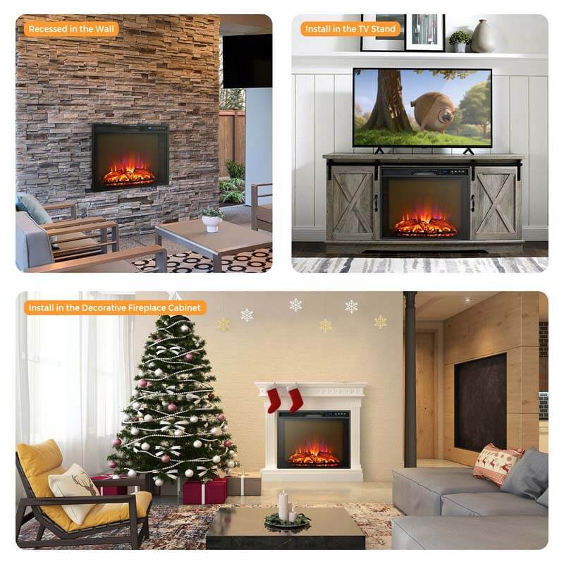 26" 1500W Electric Fireplace Insert, Recessed Electric Fireplace Heater with Adjustable Flame Effect