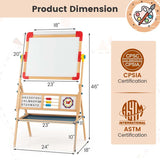 360° Kids Rotatable Wooden Art Easel, 3-in-1 Adjustable Double Sided Drawing Board with Whiteboard, Chalkboard & Paper Roll