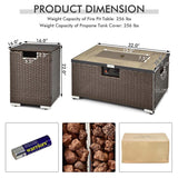 32" x 20" 40000 BTU Rattan Propane Fire Pit Table Set with Side Table Tank, Lava Rocks & Cover