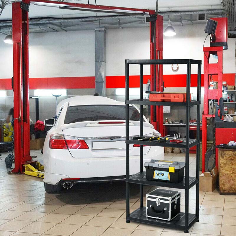 33.5"L x 16"W x 73"H 5-Tier Plastic Storage Shelving Rack, Freestanding Multi-Use Shelving Unit Organizer