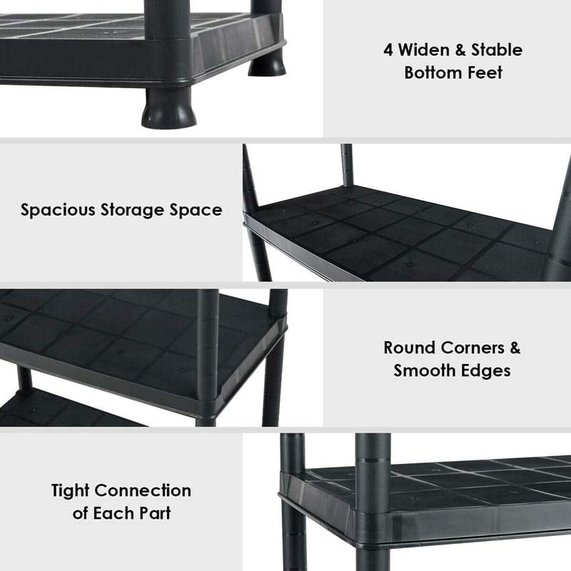 33.5"L x 16"W x 73"H 5-Tier Plastic Storage Shelving Rack, Freestanding Multi-Use Shelving Unit Organizer