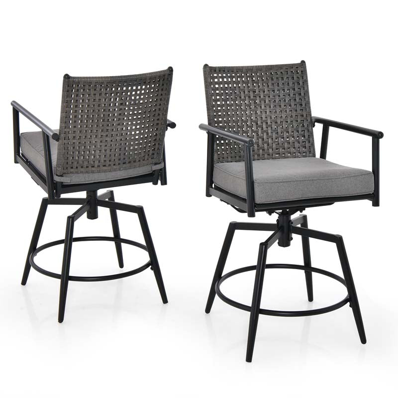 360 Swivel Bar Stools Patio Counter Height Bar Chair with PE Rattan Backrest, Metal Frame, Removable Seat Cushion & Footrest