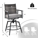 360 Swivel Bar Stools Patio Counter Height Bar Chair with PE Rattan Backrest, Metal Frame, Removable Seat Cushion & Footrest