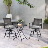 360 Swivel Bar Stools Patio Counter Height Bar Chair with PE Rattan Backrest, Metal Frame, Removable Seat Cushion & Footrest