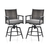 360 Swivel Bar Stools Patio Counter Height Bar Chair with PE Rattan Backrest, Metal Frame, Removable Seat Cushion & Footrest