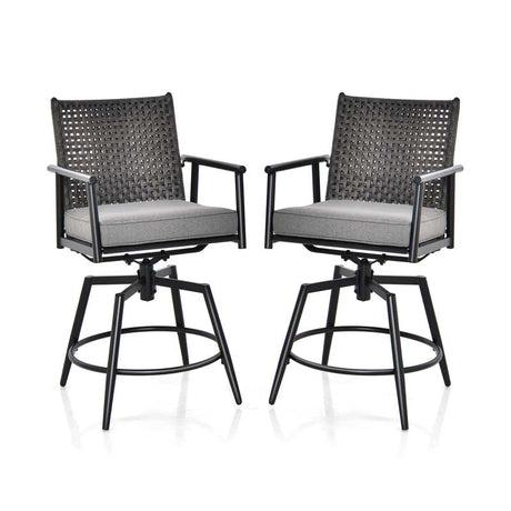 360 Swivel Bar Stools Patio Counter Height Bar Chair with PE Rattan Backrest, Metal Frame, Removable Seat Cushion & Footrest