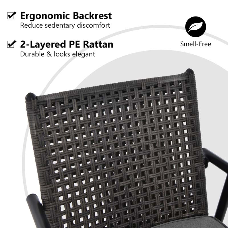 360 Swivel Bar Stools Patio Counter Height Bar Chair with PE Rattan Backrest, Metal Frame, Removable Seat Cushion & Footrest