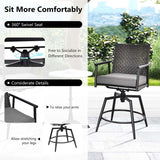 360 Swivel Bar Stools Patio Counter Height Bar Chair with PE Rattan Backrest, Metal Frame, Removable Seat Cushion & Footrest