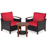 3 Pcs Patio Furniture Set Outdoor Rattan Sofa & Side Table Conversation Bistro Set with Acacia Wood Frame