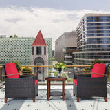 3 Pcs Patio Furniture Set Outdoor Rattan Sofa & Side Table Conversation Bistro Set with Acacia Wood Frame