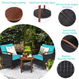 3 Pcs Patio Furniture Set Outdoor Rattan Sofa & Side Table Conversation Bistro Set with Acacia Wood Frame