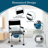 4-in-1 Folding Bedside Commode Chair with Arms, Height Adjustable Portable Toilet Bath Shower Potty Chair