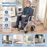 4-in-1 Bedside Commode Wheelchair for Toilet, 330lbs Foldable Shower Chair with Arms, Rolling Bath Chair for Elderly Disabled Handicap