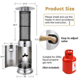 41000 BTU Standing Propane Patio Heater with Wheels, Stainless Steel Round Glass Tube Gas Outdoor Heater