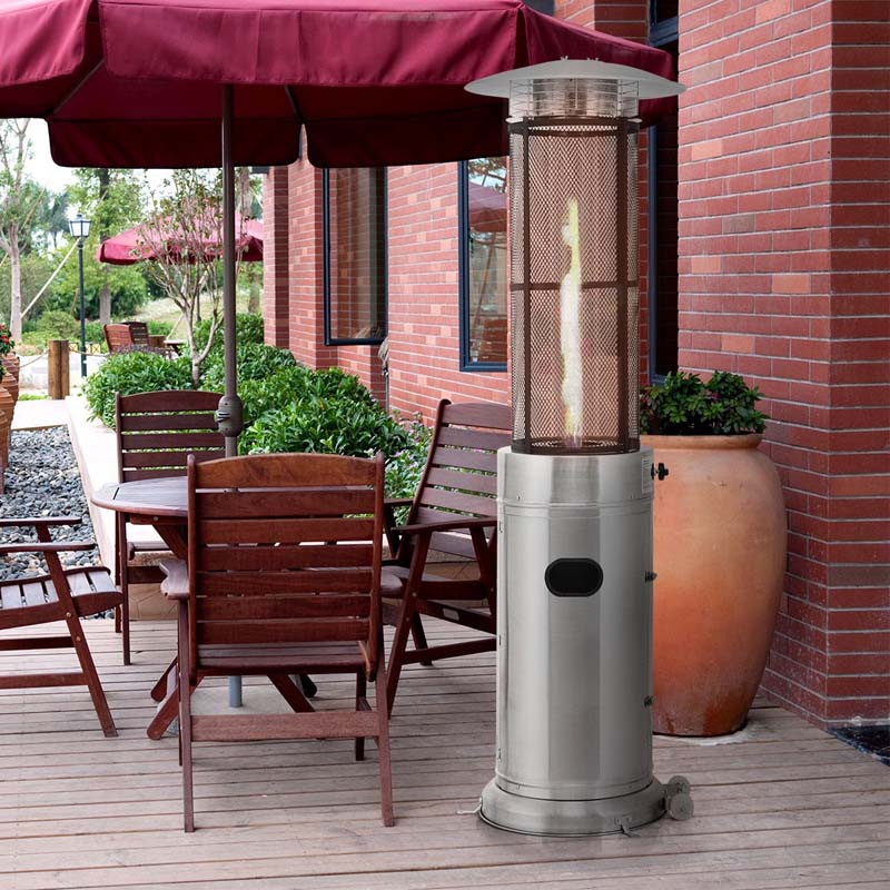 41000 BTU Standing Propane Patio Heater with Wheels, Stainless Steel Round Glass Tube Gas Outdoor Heater
