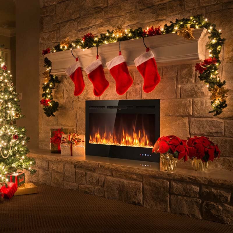 50" Ultra-Thin Recessed Electric Fireplace Insert, 1500W Wall-mounted Fireplace Heater with 9 Flame Colors