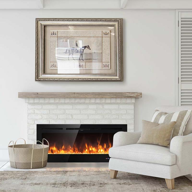 50" Ultra-Thin Recessed Electric Fireplace Insert, 1500W Wall-mounted Fireplace Heater with 9 Flame Colors