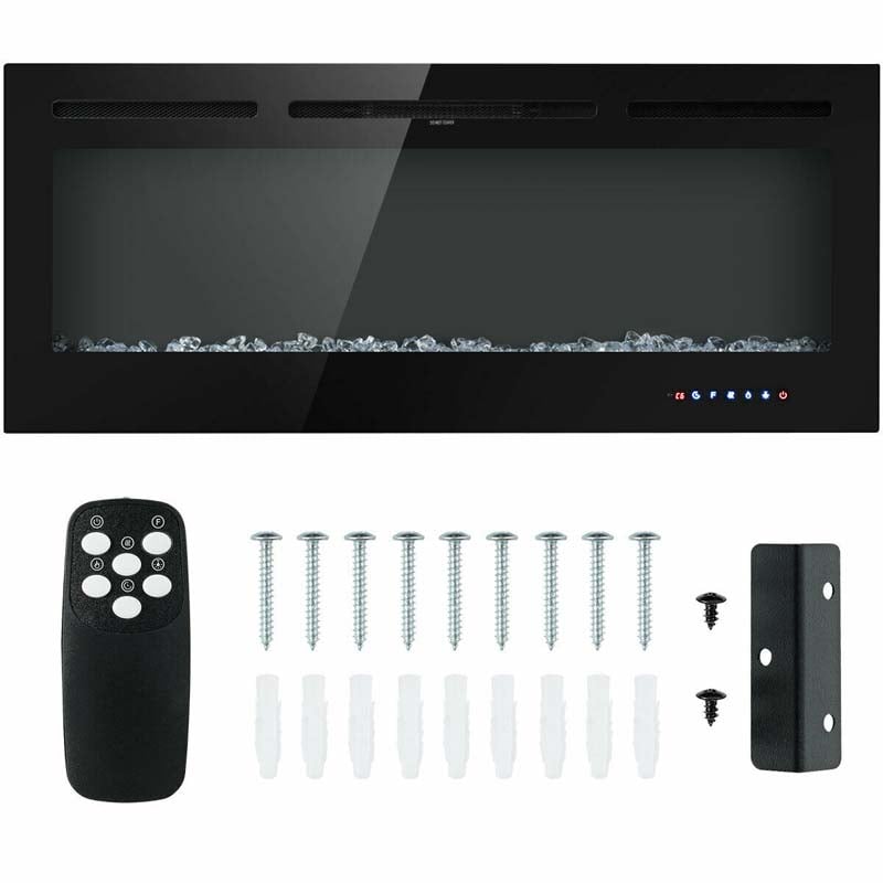 50" Ultra-Thin Recessed Electric Fireplace Insert, 1500W Wall-mounted Fireplace Heater with 9 Flame Colors