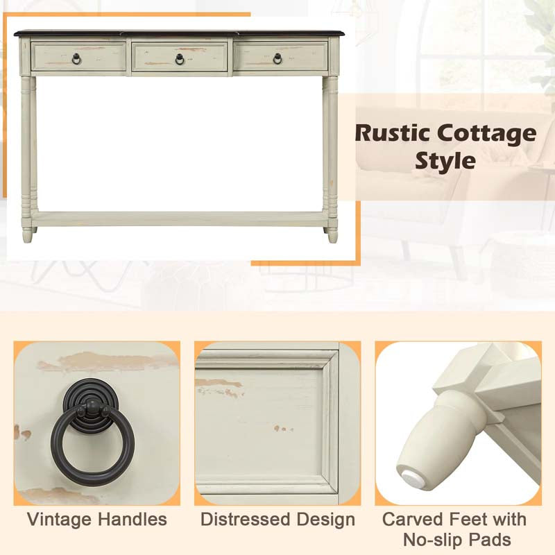 52" Farmhouse Entryway Console Table w/3 Drawers, Open Storage Shelf, Long Narrow Sofa Table Cottage Foyer Table for Hallway