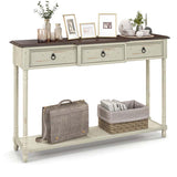 52" Farmhouse Entryway Console Table w/3 Drawers, Open Storage Shelf, Long Narrow Sofa Table Cottage Foyer Table for Hallway