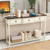 52" Farmhouse Entryway Console Table w/3 Drawers, Open Storage Shelf, Long Narrow Sofa Table Cottage Foyer Table for Hallway