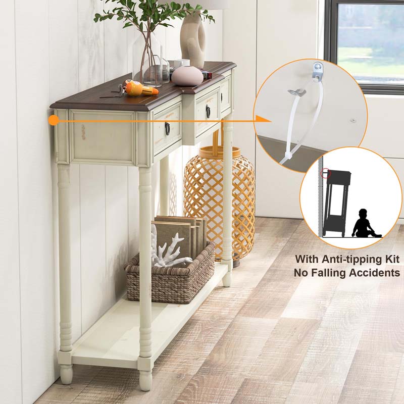 52" Farmhouse Entryway Console Table w/3 Drawers, Open Storage Shelf, Long Narrow Sofa Table Cottage Foyer Table for Hallway