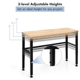 53" Oak Wood Workbench with 3-level Adjustable Heights, Heavy-Duty Steel Work Table Hardwood Workstation