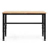 53" Oak Wood Workbench with 3-level Adjustable Heights, Heavy-Duty Steel Work Table Hardwood Workstation