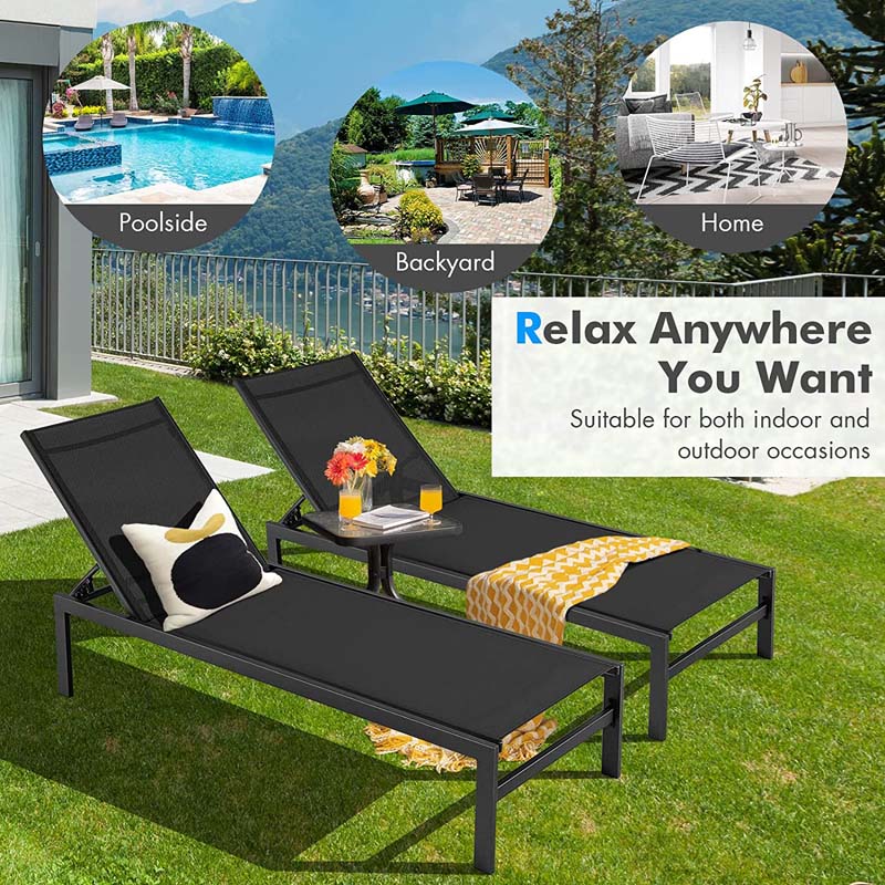 Quick-drying Fabric Sun Lounger for Pool Deck Patio Beach Lawn, 6-Position Aluminium Outdoor Chaise Lounge Chair