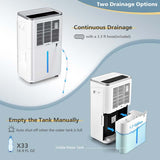 4000 Sq. Ft 60 Pints Portable Dehumidifier for Basements & Home with 3-Color Humidity Indicator Light