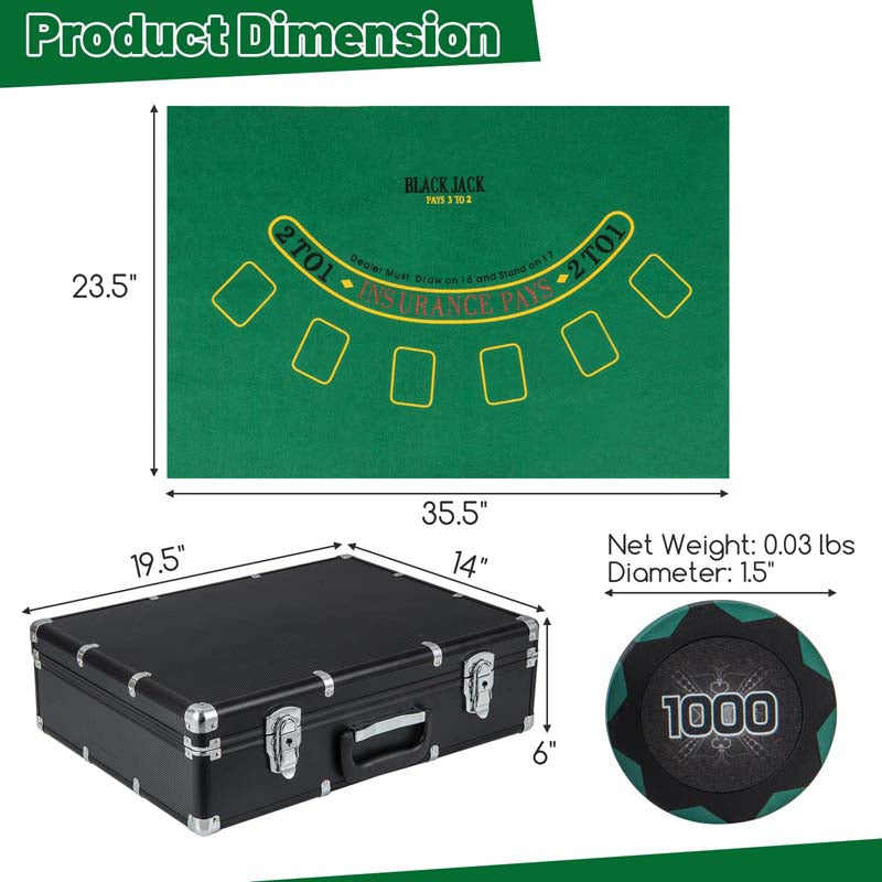 600Pcs Poker Chip Set for Texas Holdem Blackjack Gambling, 14 Gram Clay Poker Chips w/Carrying Case, Automatic Card Shuffler