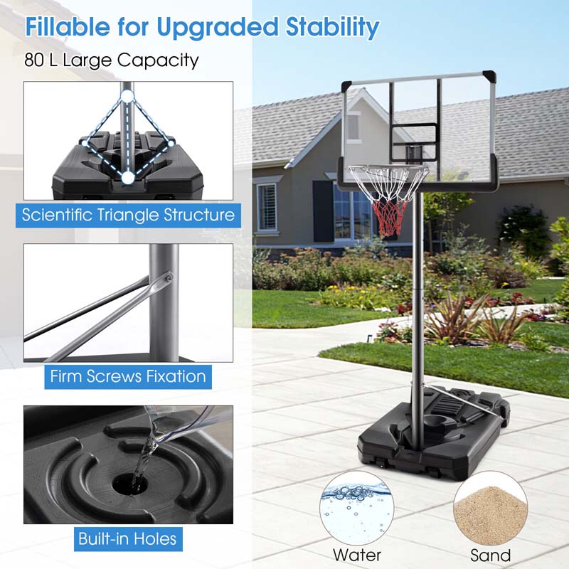 64"-79" Waterproof Portable Basketball Stand Poolside Basketball Hoop Goal System with 44" Backboard