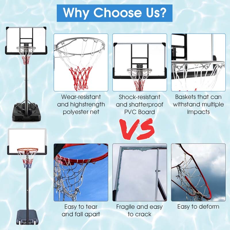 64"-79" Waterproof Portable Basketball Stand Poolside Basketball Hoop Goal System with 44" Backboard