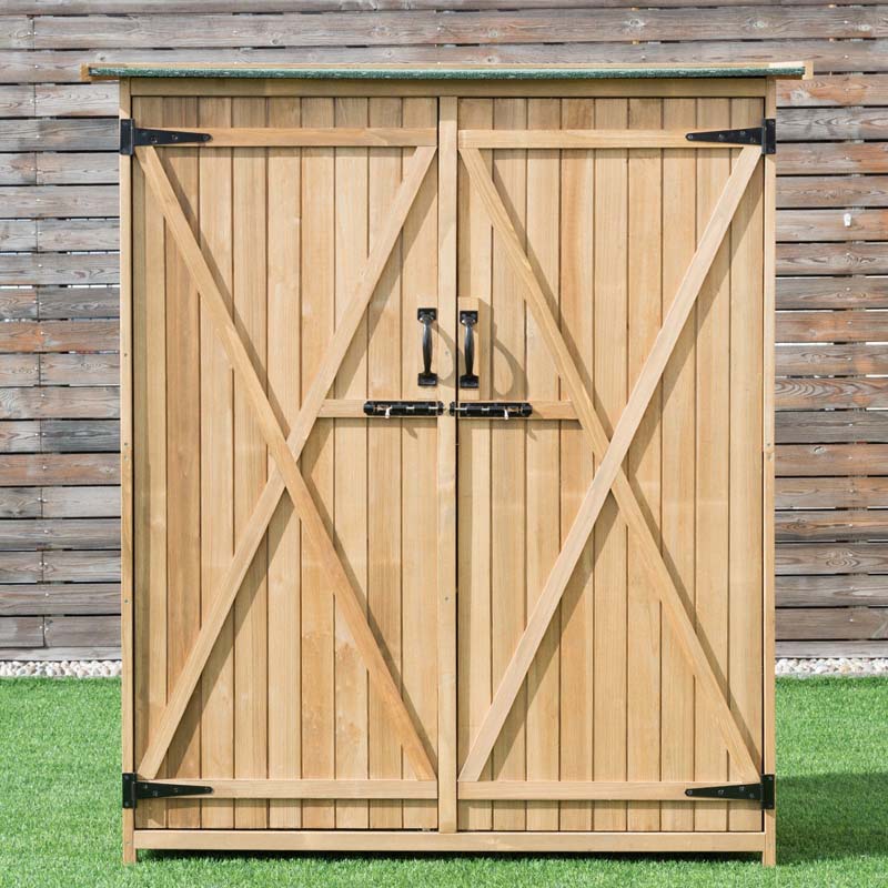 65" Wooden Storage Shed Outdoor Garden Tool Storage Cabinet with Lockable Doors