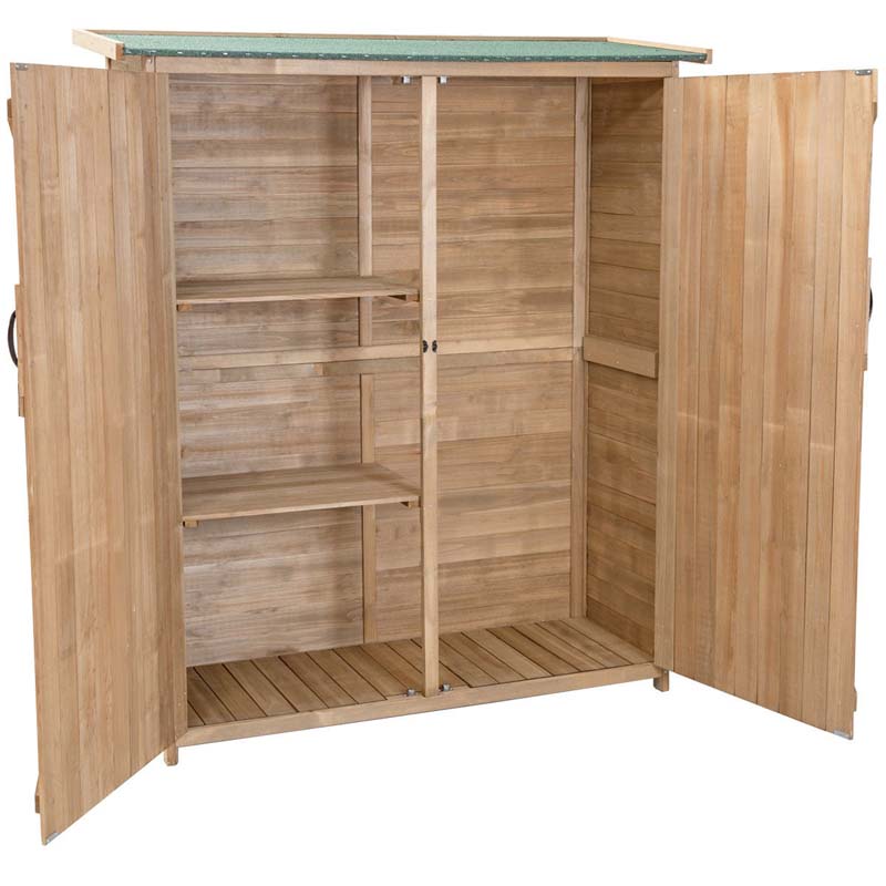65" Wooden Storage Shed Outdoor Garden Tool Storage Cabinet with Lockable Doors