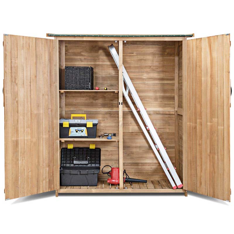 65" Wooden Storage Shed Outdoor Garden Tool Storage Cabinet with Lockable Doors