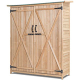 65" Wooden Storage Shed Outdoor Garden Tool Storage Cabinet with Lockable Doors